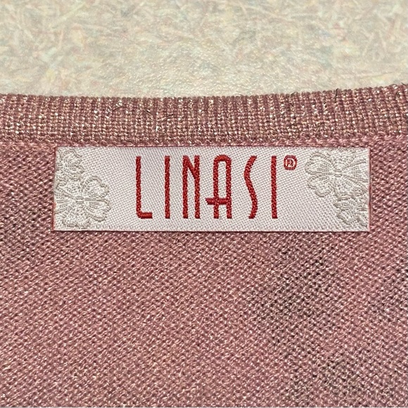Linasi Women's Sweater Dusty Rose with Black Flower Details Size L - Picture 2 of 4